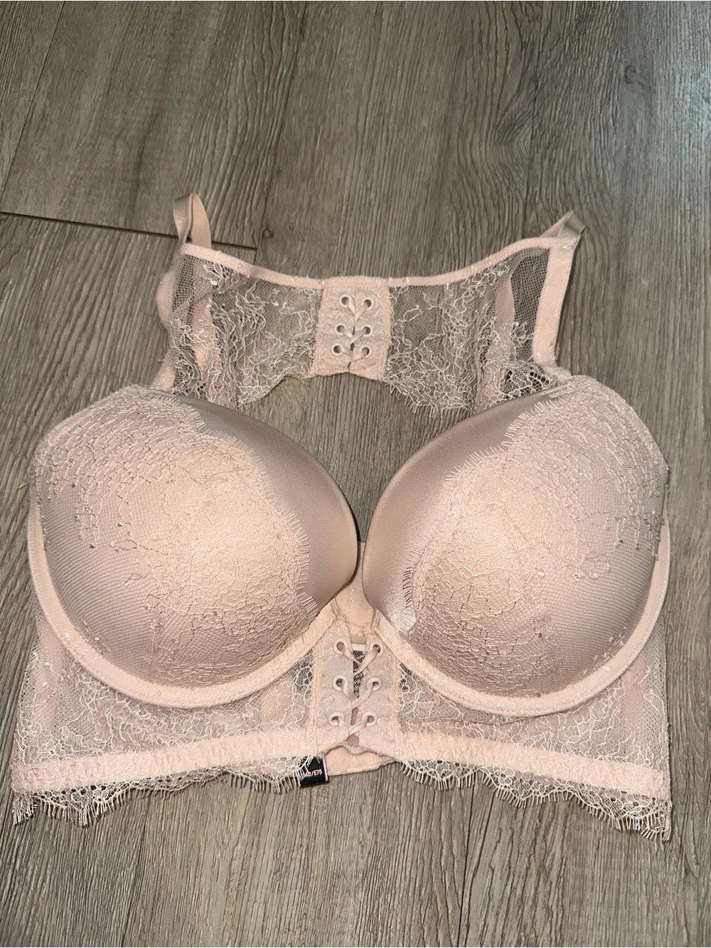NWT Victoria’s Secret Pink Lace Corset Very Sexy Push Up Bra Cutout Back Sz 34 D